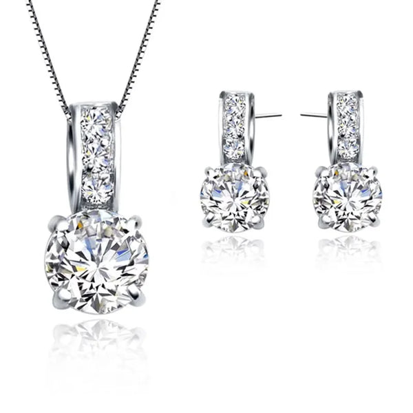 925 Sterling Silver Color Bridal Jewelry Set
